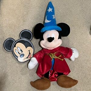 Disney Mickey Mouse Fantasia Sorcerer Plush Plate Bundle